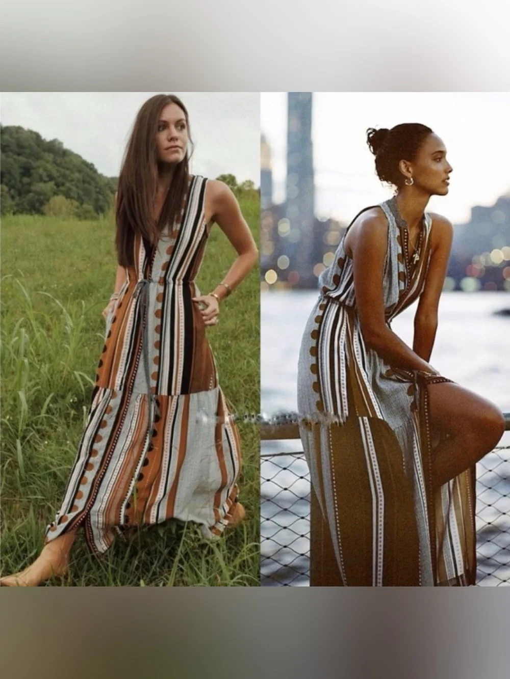 Maeve Anthropologie Alondra Maxi Dress 2P Boho Stripe Tiered Pockets Petite NWOT - Picture 5 of 16
